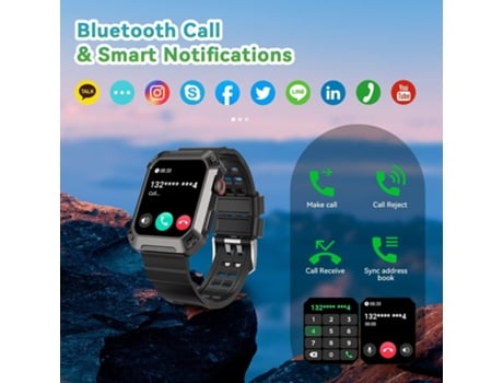 Reloj inteligente, reloj deportivo militar resistente al agua para natación 5ATM, 1,82 pulgadas, para Iphone Android VEANXIN