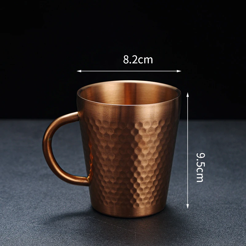 Caneca de Café , Aço Inoxidável 304 com Parede Dupla, Alça Antiescaldante, Ideal para Bebidas como Sucos de Frutas. MDUG (300 Ml, Cor Ouro Rosa)