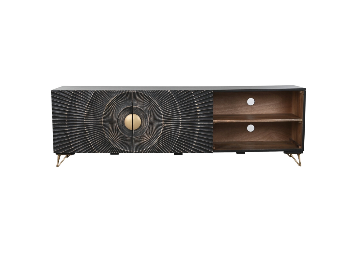 Mueble de TV de metal negro con estampado de mandala de mango, 160x40x50cm ALEXANDRA HOUSE LIVING