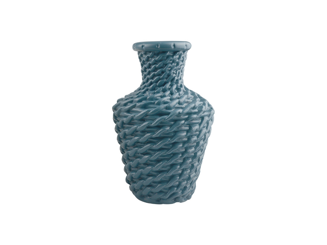 Jarrón de flores de plástico estilo ratán nórdico azul