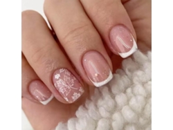 24 Uñas postizas cortas - Set de uñas de gel autoadhesivas para manicura francesa - Blanco