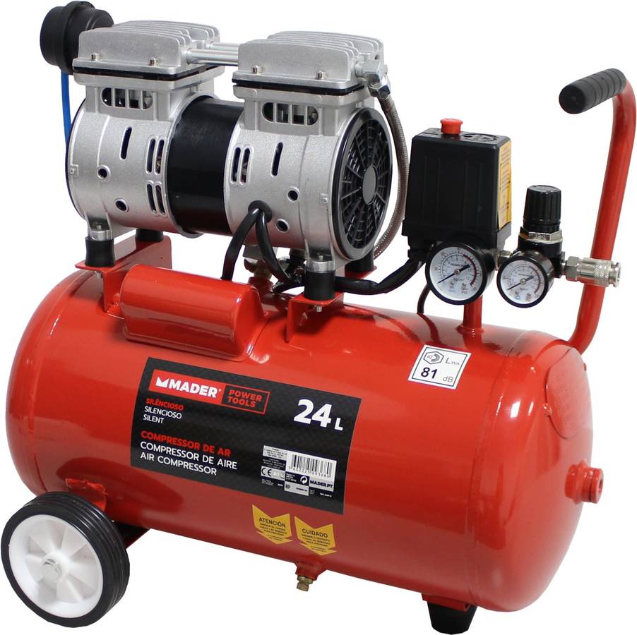 Mader Power Tools compresor de aire sin aceite 24l 0.75hp silencioso ecologico economico 9368