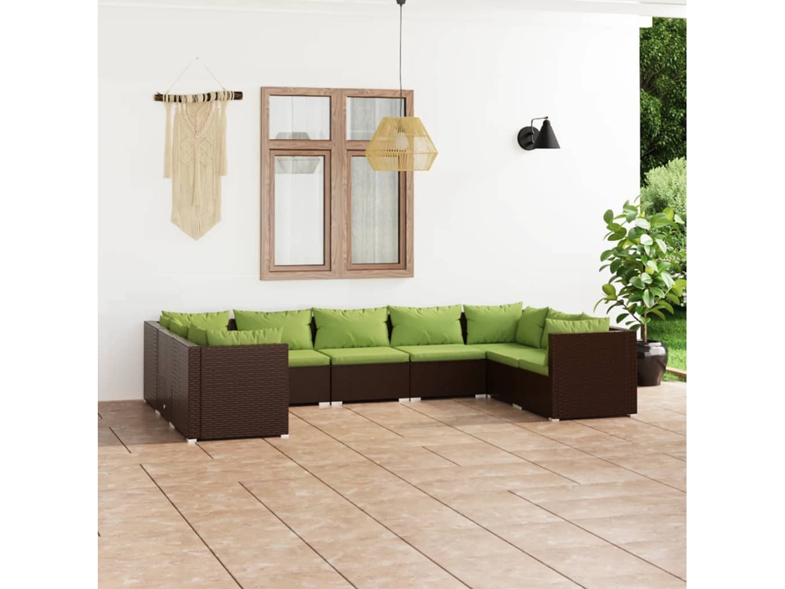 Conjunto de jardín de 9 piezas con cojines de mimbre marrón de DKD Home Decor