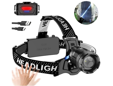 BISBISOUS V103-2 Linterna frontal LED recargable alimentada por sensor controlado 10000 lúmenes negro