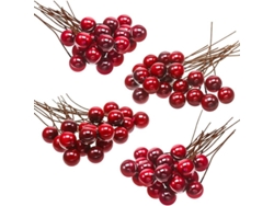 Frutos De Acebo Artificiales, 100 Unidades Mini De 65 Mm Con Cuerda Para Decoración Navideña (rojo Vino)
