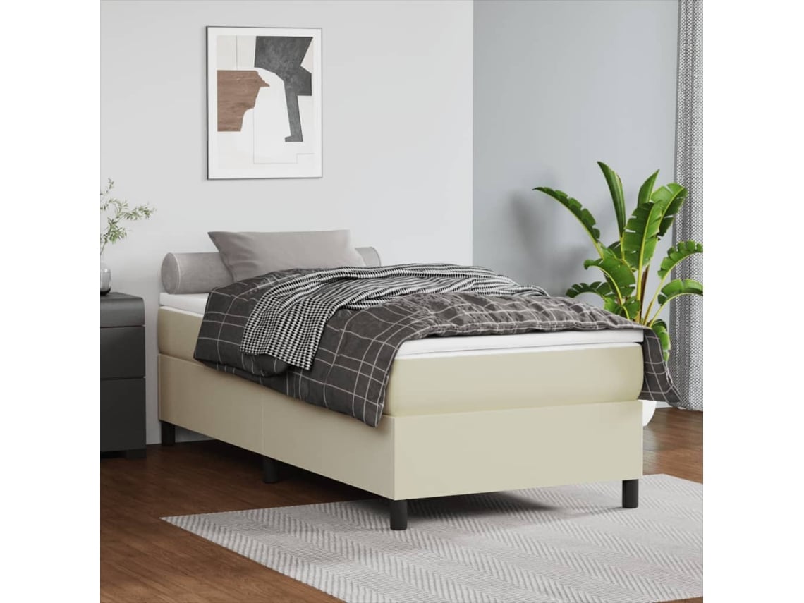 Estructura De Cama Sin Colchón Cuero Sintético Crema 80x200 Cm
