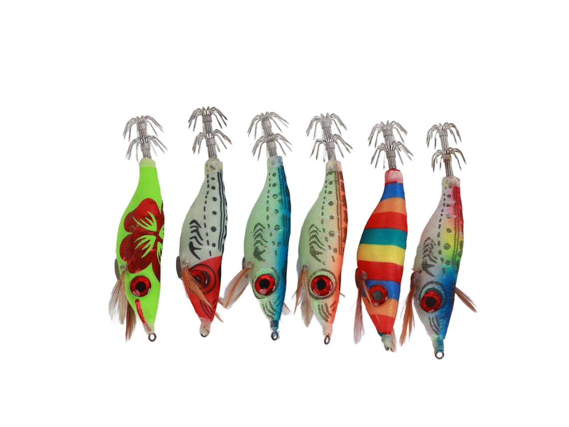 2026rebe-6pcs Cebo Artificial De Camarón De Madera 10cm Con Anzuelos De Pulpo Calamar Para Pesca