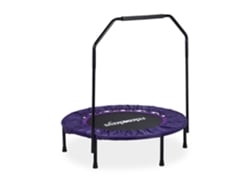 Trampolim Relaxdays, Barra De Apoio, Ø 102 Cm, Minitrampolim Dobrável Até 120 Kg, Trampolim Fitness Indoor, Roxo