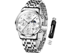Masculino Cronógrafo Cuarzo Fase De La Luna Reloj Luminoso Impermeable Plata Blanco Yuysan