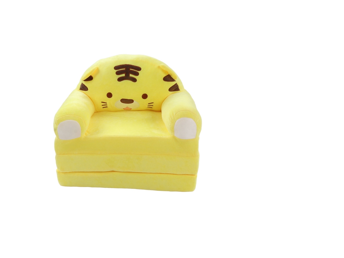 Sofá Infantil Plegable 2 En 1 Con Brazos De Felpa Suave, Amarillo.