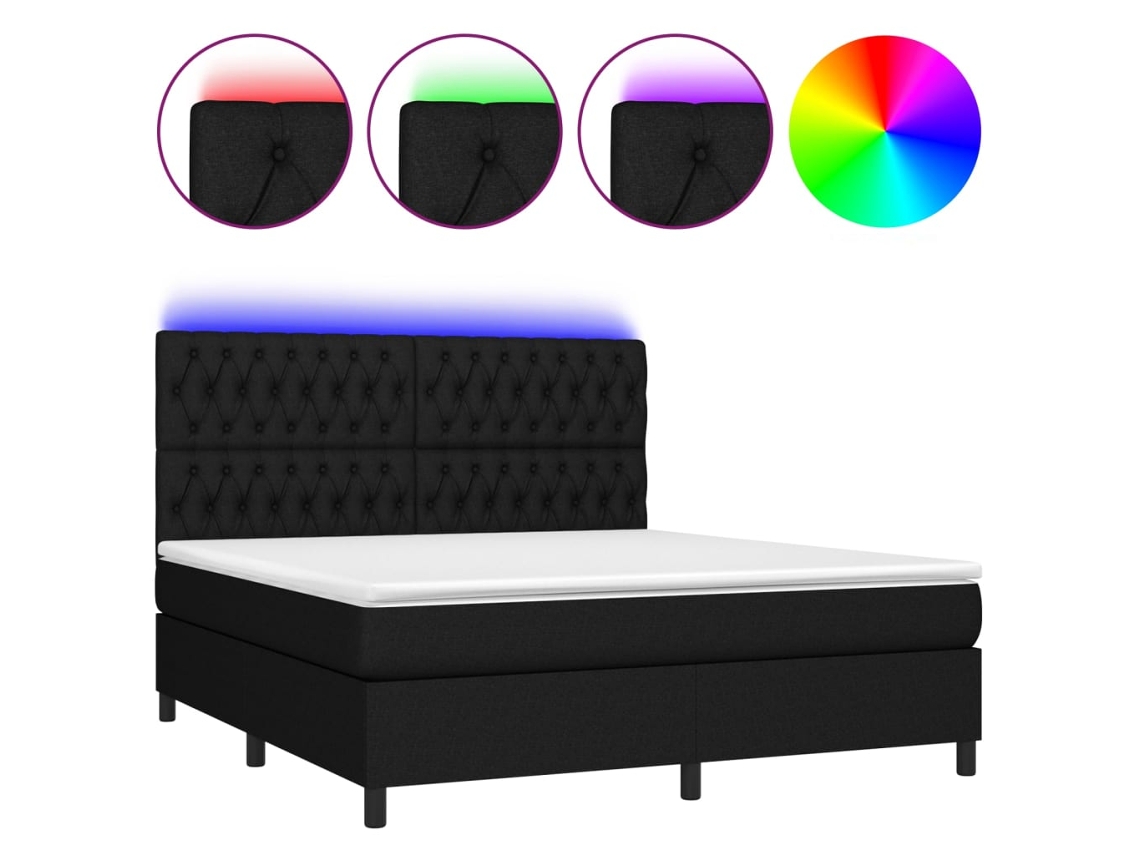 Maison Exclusive - Cama Box Spring Colchón Y Luces Led Tela Negro 180x200 Cm