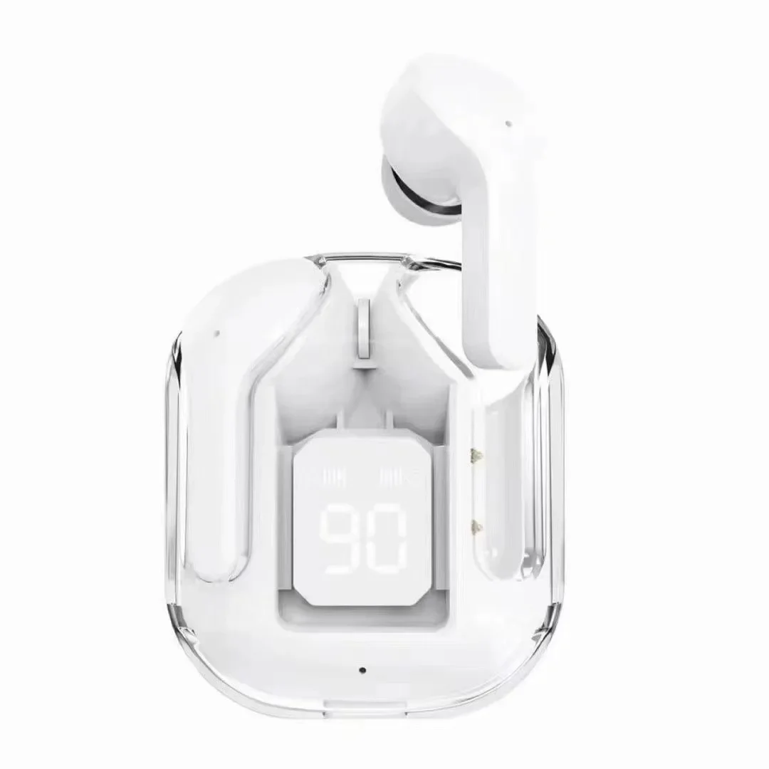 Auriculares Inalámbricos Bluetooth Tws (blancos), Estéreo Con Cancelación De Ruido, Pantalla Digital Y Estuche De Carga Transparente.