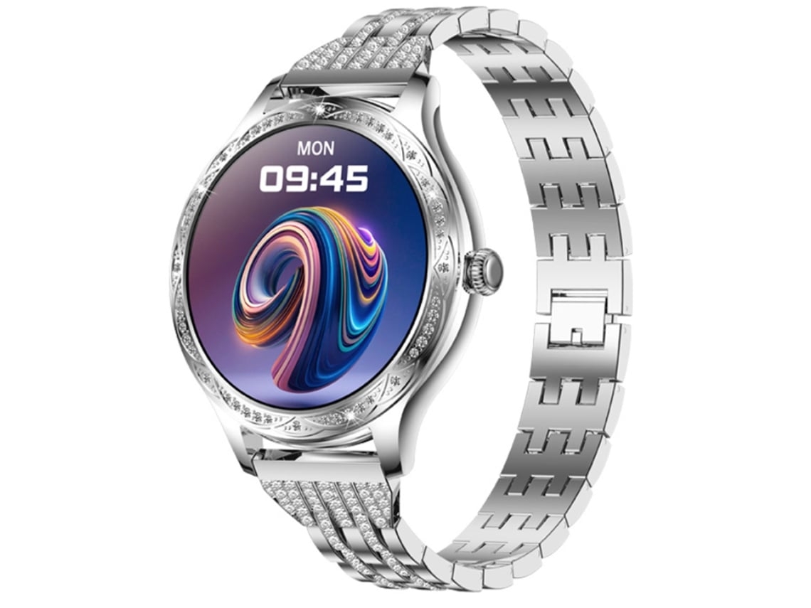 Reloj inteligente Yunzii Silver con pantalla AMOLED HD, llamadas Bluetooth, monitorización de frecuencia cardíaca y salud, y modos deportivos.