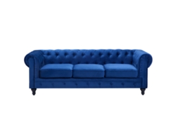 Sofá de 3 plazas BELIANI Chesterfield de Terciopelo Azul 201x75x70