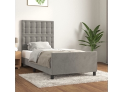 Cama con Plataforma y Cabecero de Terciopelo Gris (100x200 cm)