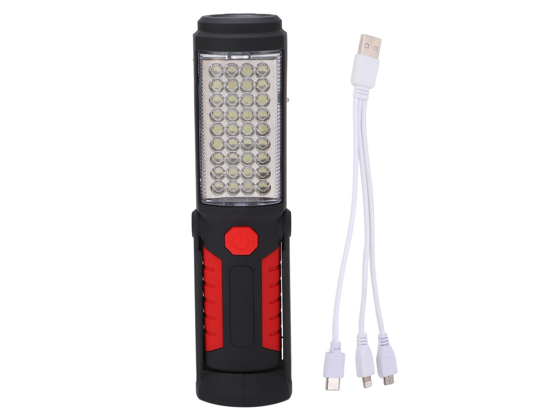 Lámpara De Trabajo Led Con Base Magnética, 2 Modos, Recargable Por Usb, Para Talleres Y Garajes, Color Rojo.