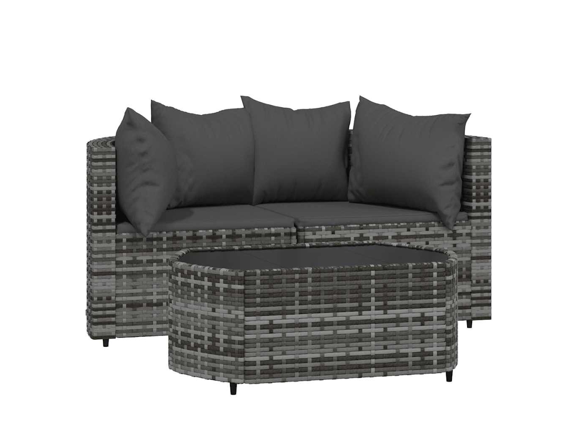 Maison Exclusive - 3 Pcs Conjunto Lounge De Jardim C/ Almofadões Vime Pe Cinzento
