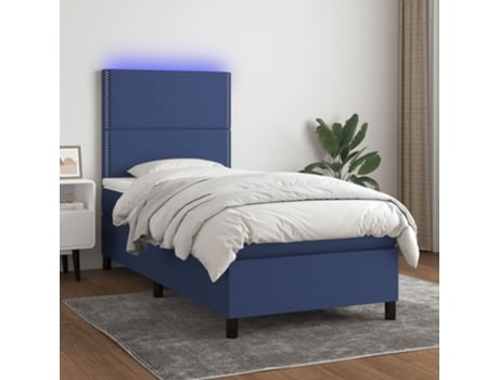 VIDAXL Colchón con somier/LED (Azul - Tela - 90 x 190 cm)