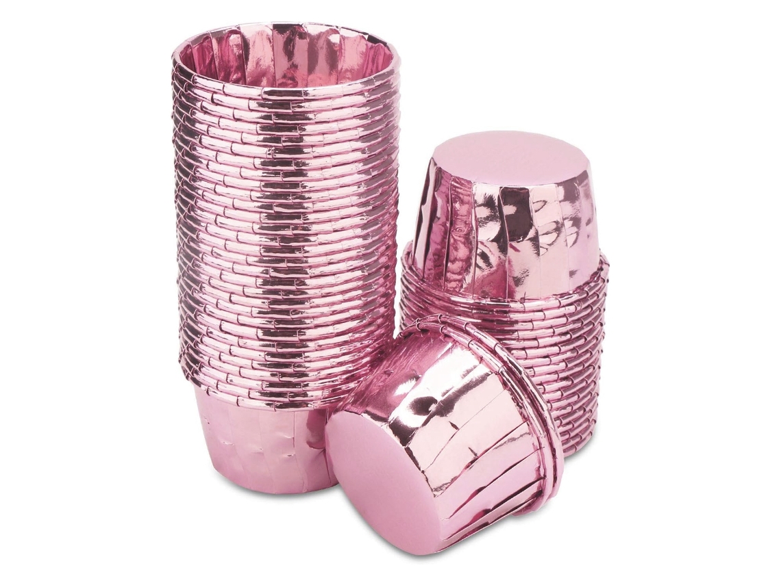 NEVEANCE Cubiertos de aluminio desechables, moldes para magdalenas en lámina de aluminio, vasos para cupcakes dorados