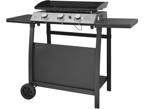 Plancha de Gas Séville HAPPY GARDEN 3 Quemadores7,5Kw y Carrito(Negro - Acero - 123 x 55 x 111 cm)