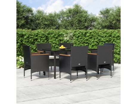 Conjunto 7 de comedor de jardín VIDAXL con cojines negro