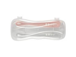 Conjunto de 2 Cucharas Primera Edad Silicona Con Caja de Transporte Color: Gris Y Rosa BÉABA