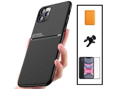 Kit Funda Magnetic Lux, Magnetic Wallet Naranja, 5D Full Cover y Soporte Magnético de Coche Reforzado Apple Galaxy M52 5G PHONECARE Negro