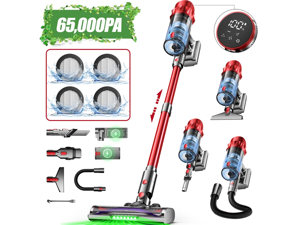 Aspiradora vertical Daccormax de 550 W y 65 kPa con cepillo para mascotas y manguera (70 min de autonomía, 1,8 l)
