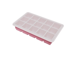 Bandeja para cubitos de hielo de silicona grande, flexible, cuadrada y apilable con tapa. MDUG (rosa, con 15 compartimentos).