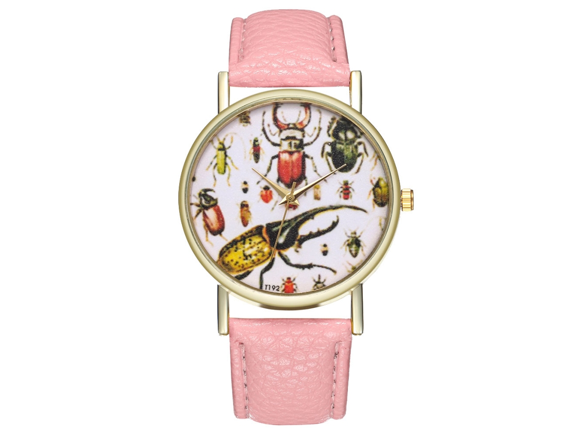 Reloj De Pulsera Unisex Con Correa De Piel Sintética Y Movimiento De Cuarzo Rosa.
