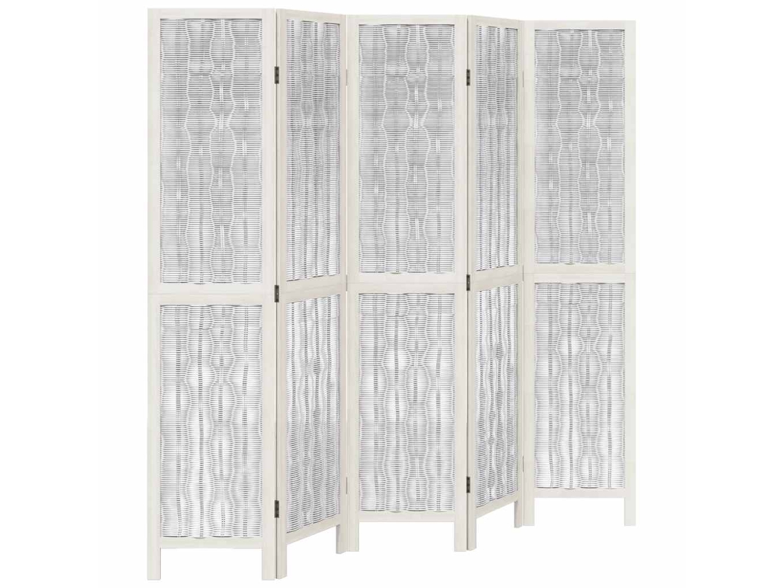 Biombo separador de ambientes, 5 paneles en madera de paulownia y ramas de sauce blanco Dec030961