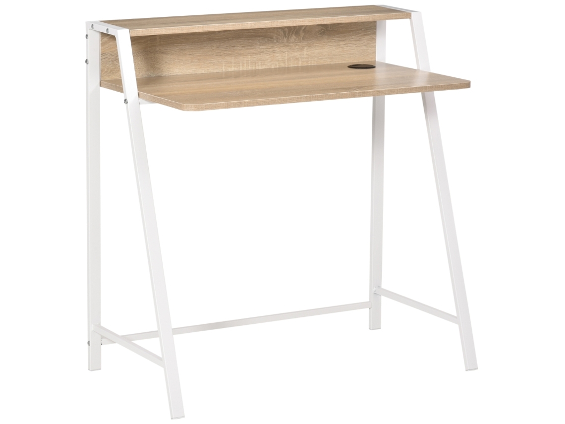 Escritorio de estudio 84x45x85 cm, Mesa de ordenador en madera de roble claro y blanco, Diseño sencillo Bga Store