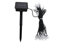 Cordão de luzes LED solares BJ de 5m com 8 modos de iluminação, formato de estrela e luz branca quente para decoração de festas no jardim.