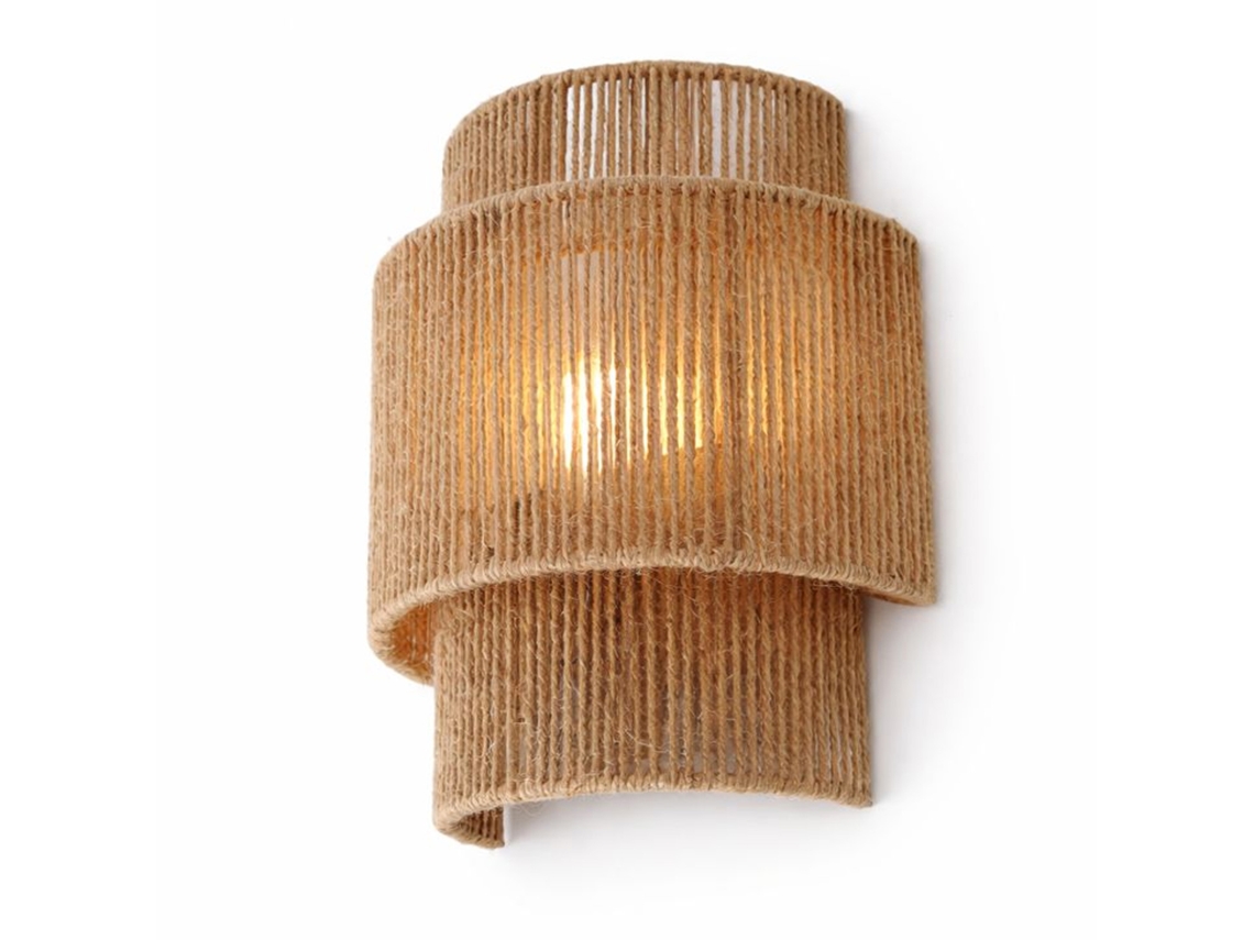 Aplique de Pared Boho de Yute Natural Tejido a Mano, Diseño Rústico, Casquillo E27, 28x23 cm