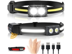 Linterna frontal recargable Yunzii (2 unidades, 1200 lúmenes, haz ancho de 260°, 9 modos, sensor de movimiento, color negro)