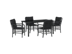 Conjunto de comedor de jardín VidaXL de 5 piezas con cojines de ratán sintético negro