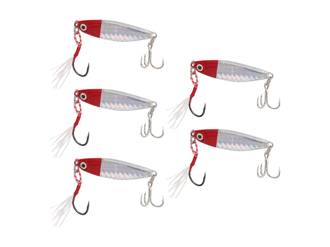 2026rebe-5pcs 15g Lures Vib Metal Pesca Jigging Artificial Bait Sequin Laser Pluma Gancho Cabeza Roja Cuerpo Plata