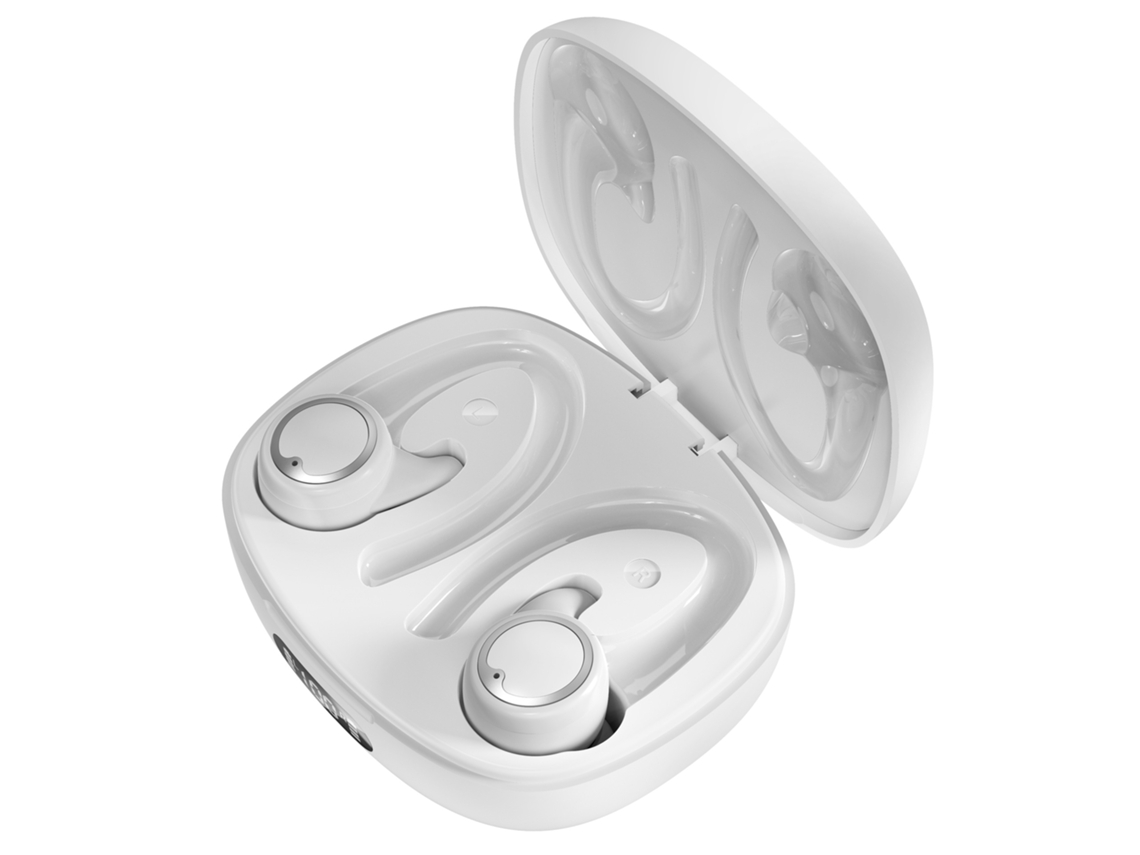 Auriculares intraurales Bluetooth con gancho cómodo, se mantienen en su lugar incluso con uso prolongado, diseño inalámbrico, ideales para deportes, color blanco. Sfushos