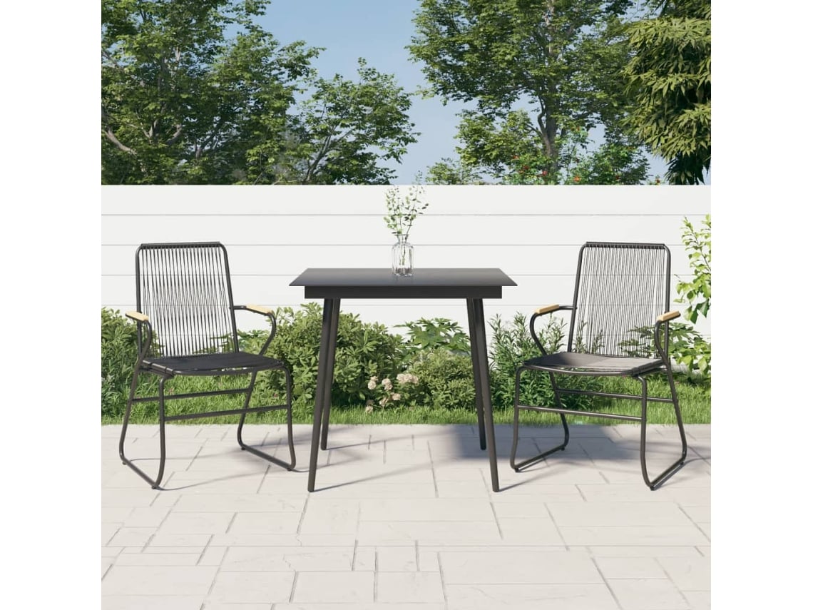 Juego de comedor de jardín de 2 piezas de mimbre PVC negro Dkd Home Decor