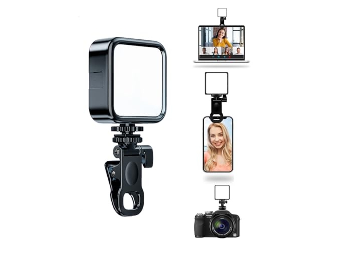 Lámpara Selfie, Luz Móvil con 3 Modos de Iluminación/5 Niveles de Brillo, Luz Portátil para TikTok, Transmisión en Vivo, Lámpara Clip Recargable Negro CHRONUS