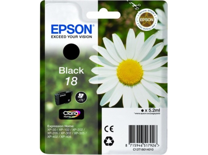 Cartucho de tinta original EPSON, Tinta Claria Home, 18, Margarita 5,2 ml , Negro, C13T18014022, T1801