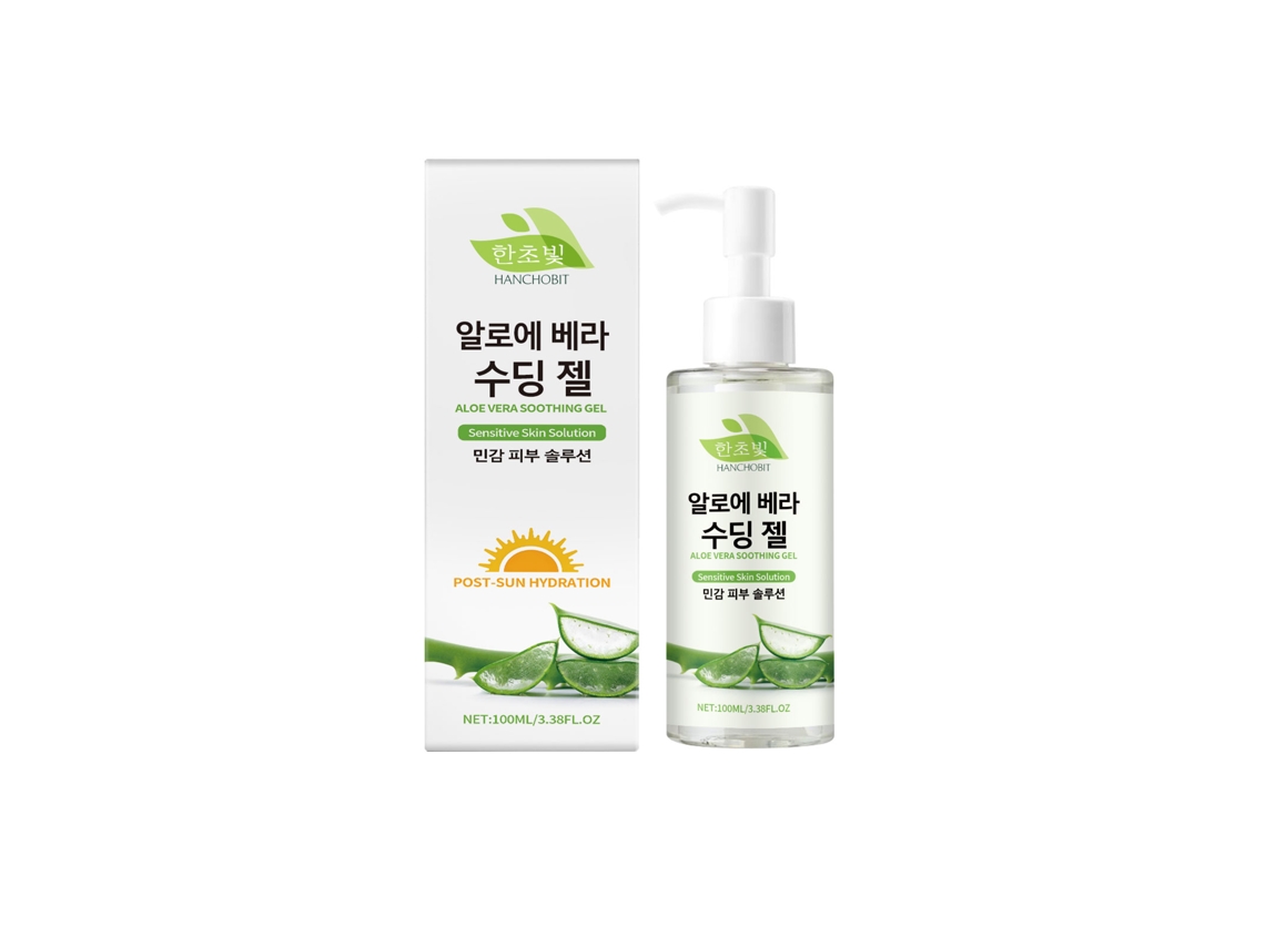 Gel calmante de aloe vera para pieles sensibles con efecto hidratante.