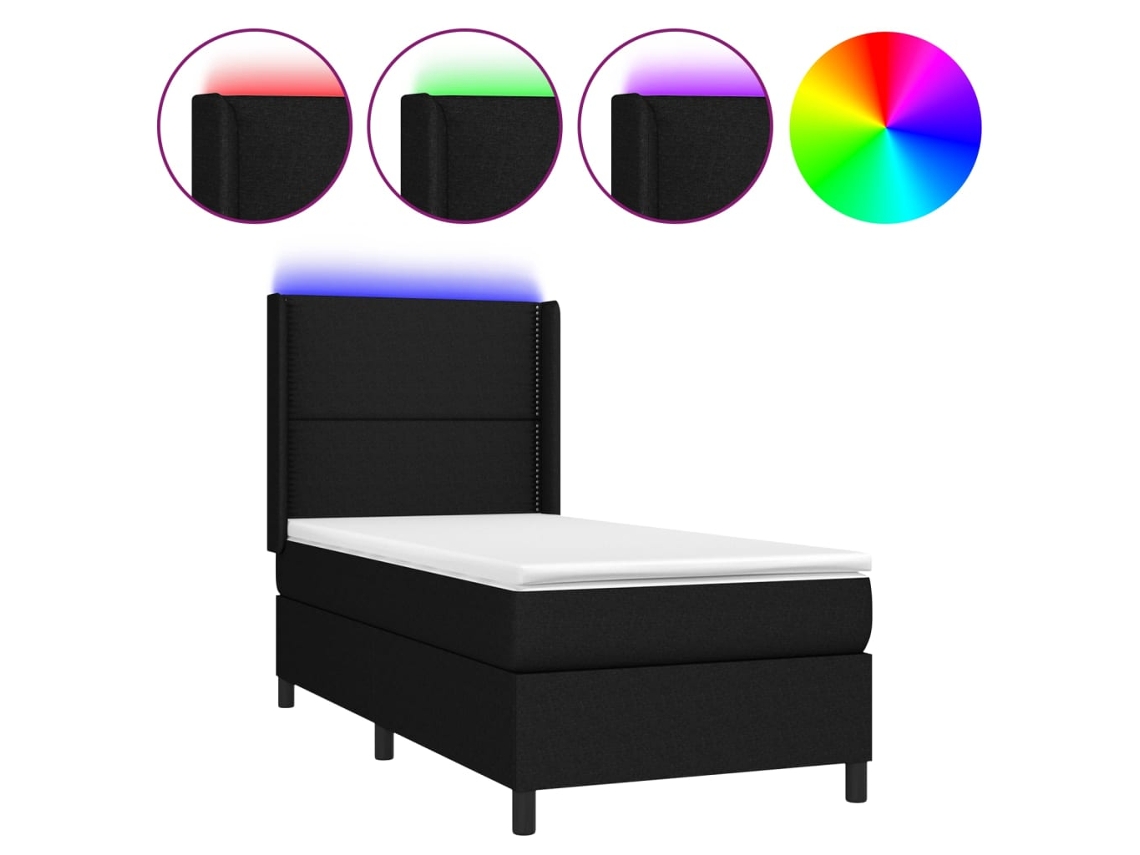 Maison Exclusive - Cama Box Spring Colchón Y Luces Led Tela Negro 90x200 Cm