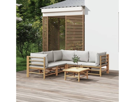Conjunto 6 de muebles de jardín VIDAXL bambú con cojines gris claro