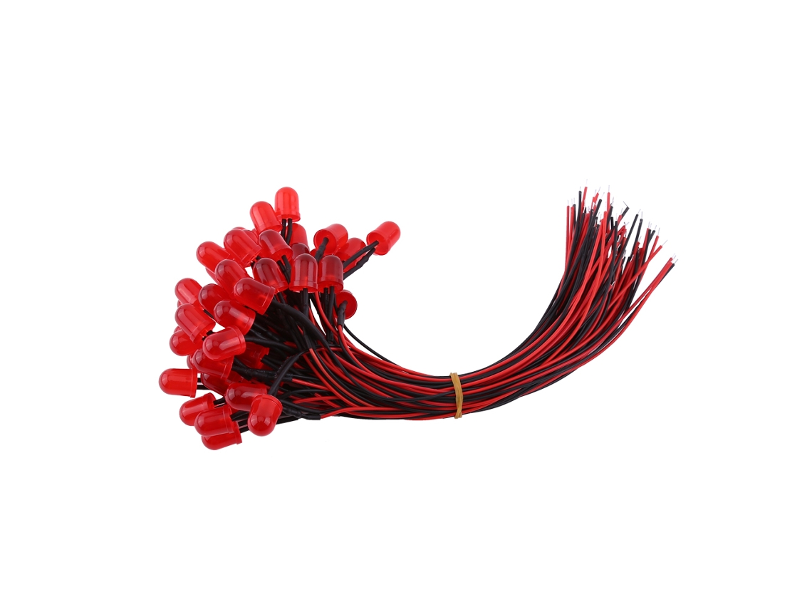 50 Diodos Led Difusos Precableados Dc12v 10mm Luz Roja Multicolor