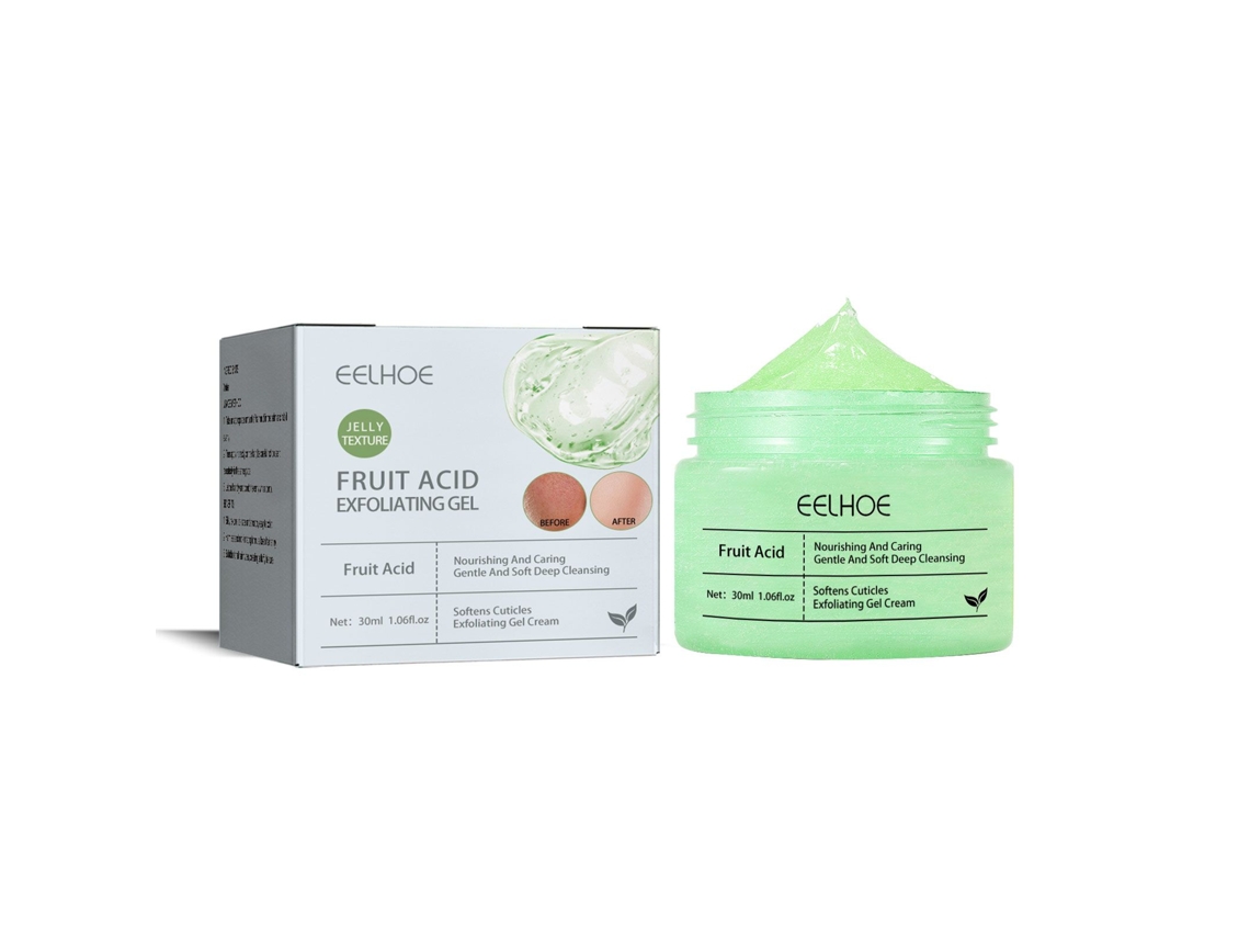 Gel exfoliante facial con ácido frutal para una piel radiante.