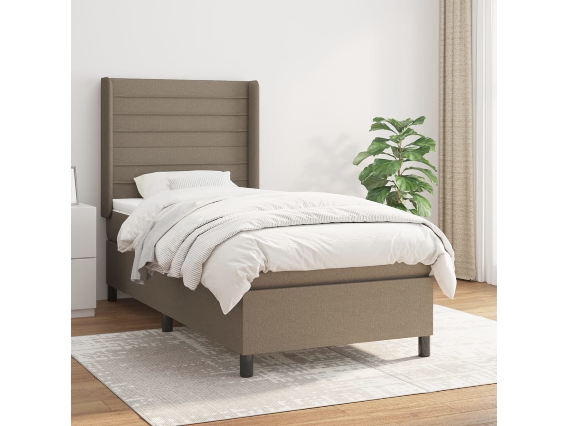 Cama Box Spring Con Colchón Tela Gris Taupe 90x200 Cm