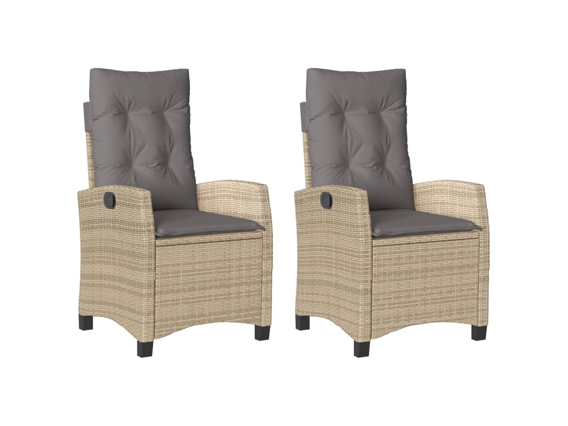 Juego de 2 sillas de jardín reclinables con cojines, beige mixto, EXCLUSIVA MAISON