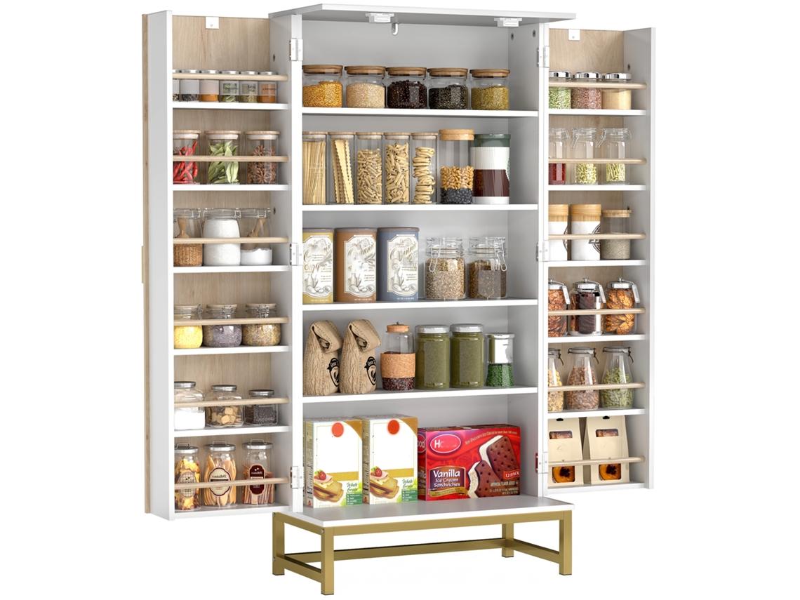 Carrito de cocina con 2 armarios, 2 cajones y barra, 110x49,5x89,5cm, ZENCORE SERVICES