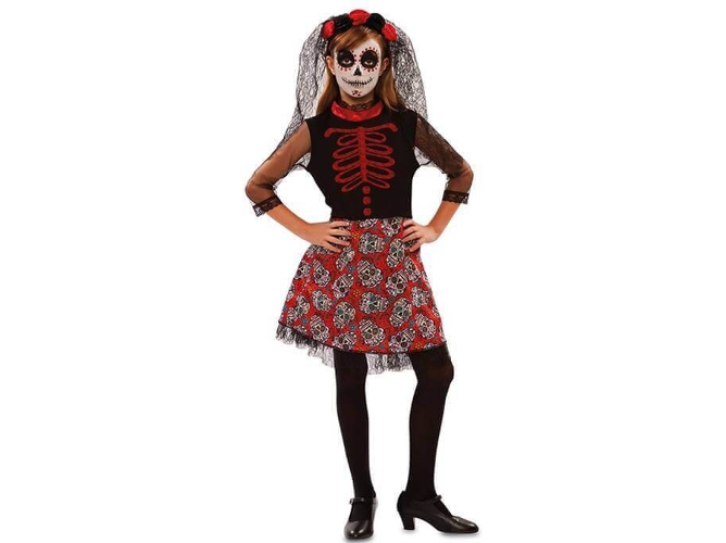 Disfraz de Niña DISFRAZZES Catrina Rojo (Talla: 10 a 12 años)